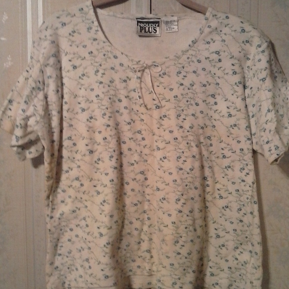 PROUDLY PLUS WOMAN'S BLUE FLORAL SHORT SLEEVE TOP